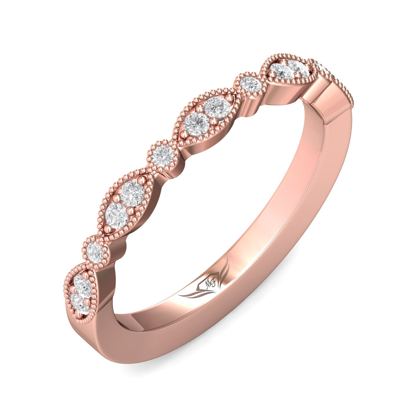 FlyerFit Micropave 14K Pink Gold Wedding Band