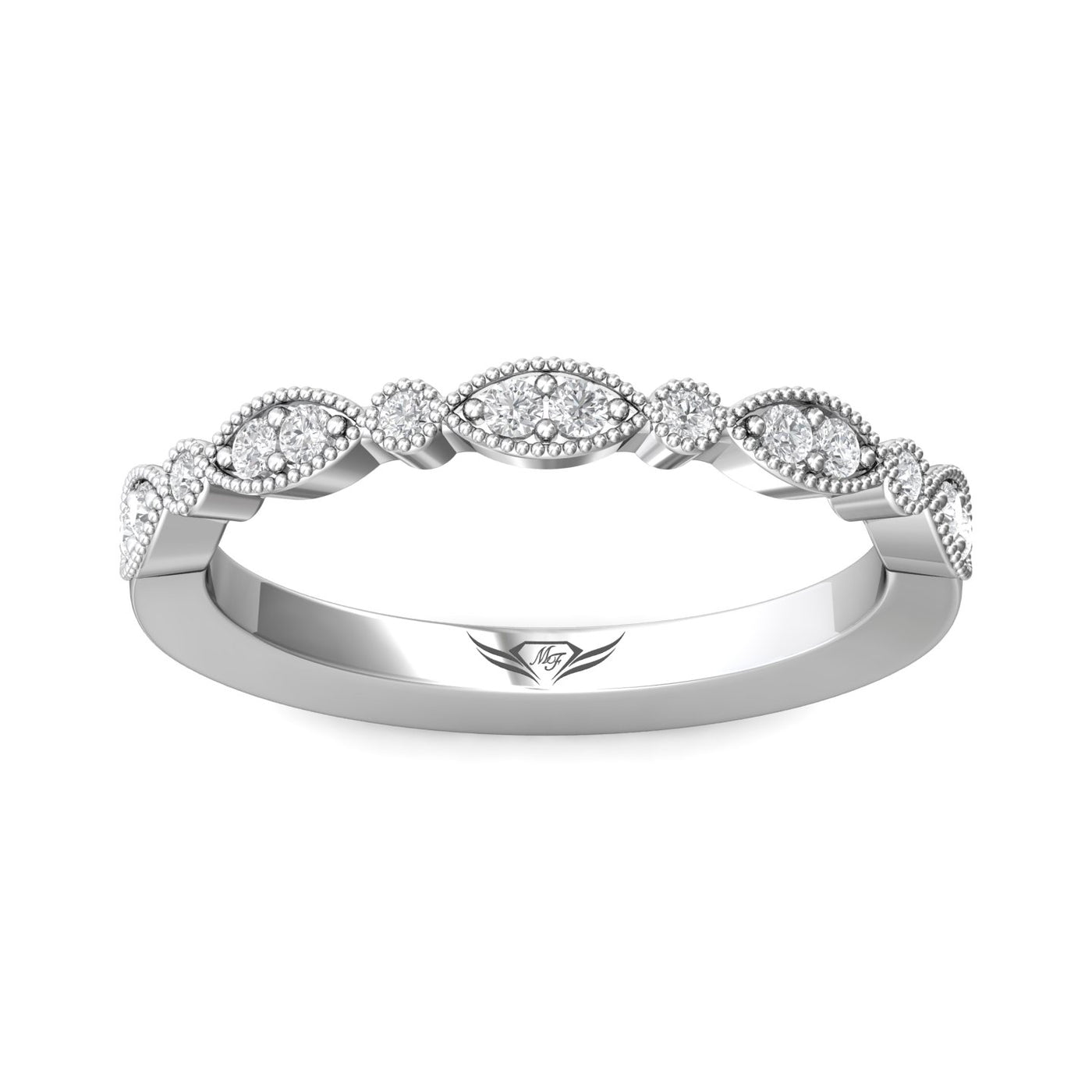 FlyerFit Micropave 14K White Gold Wedding Band