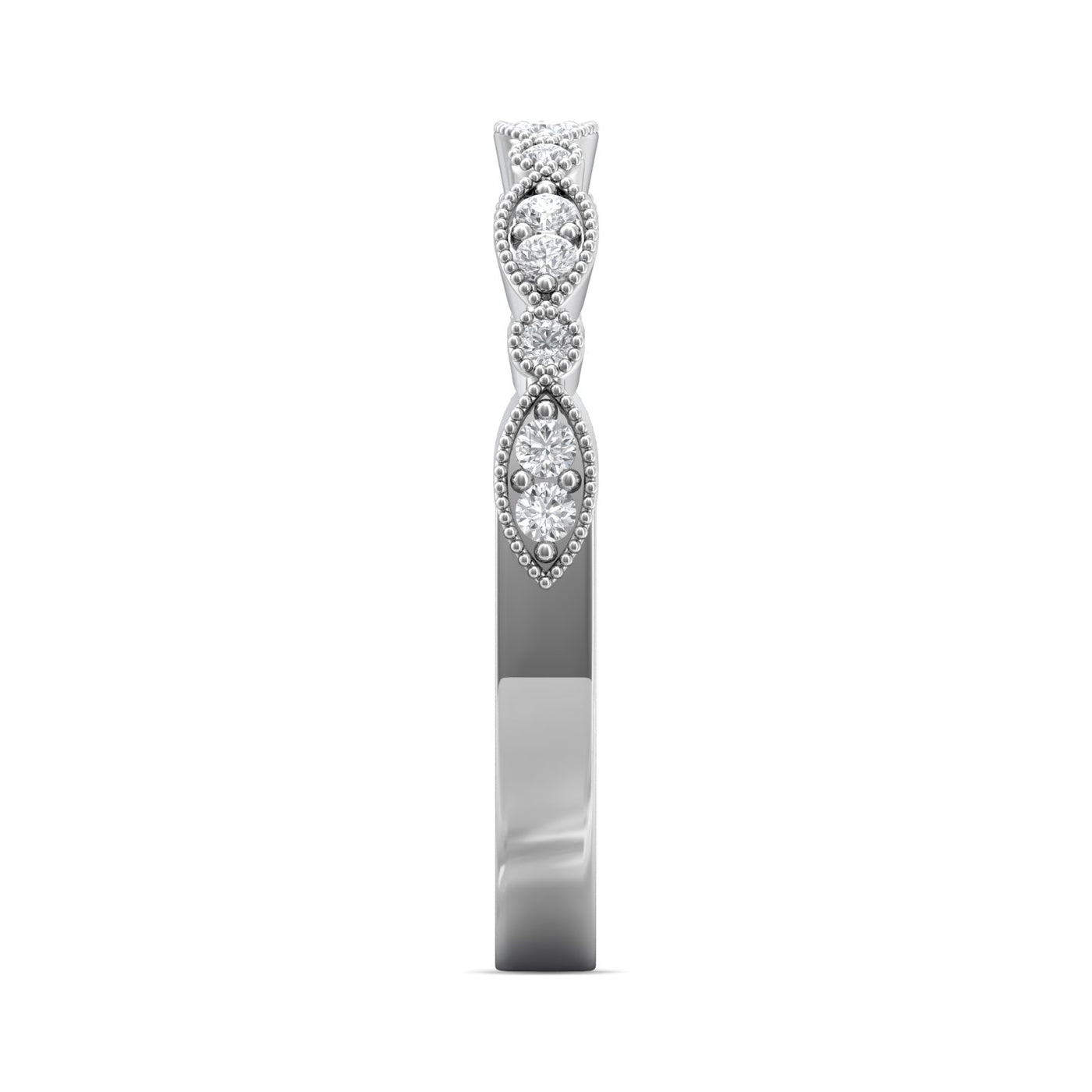 FlyerFit Micropave 14K White Gold Wedding Band