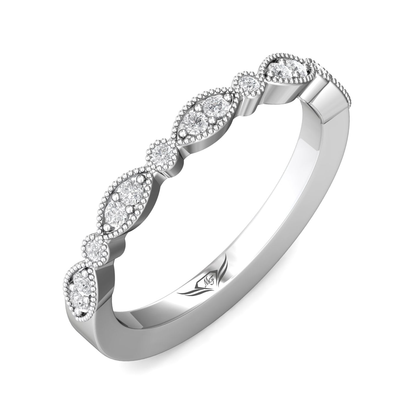 FlyerFit Micropave 18K White Gold Wedding Band