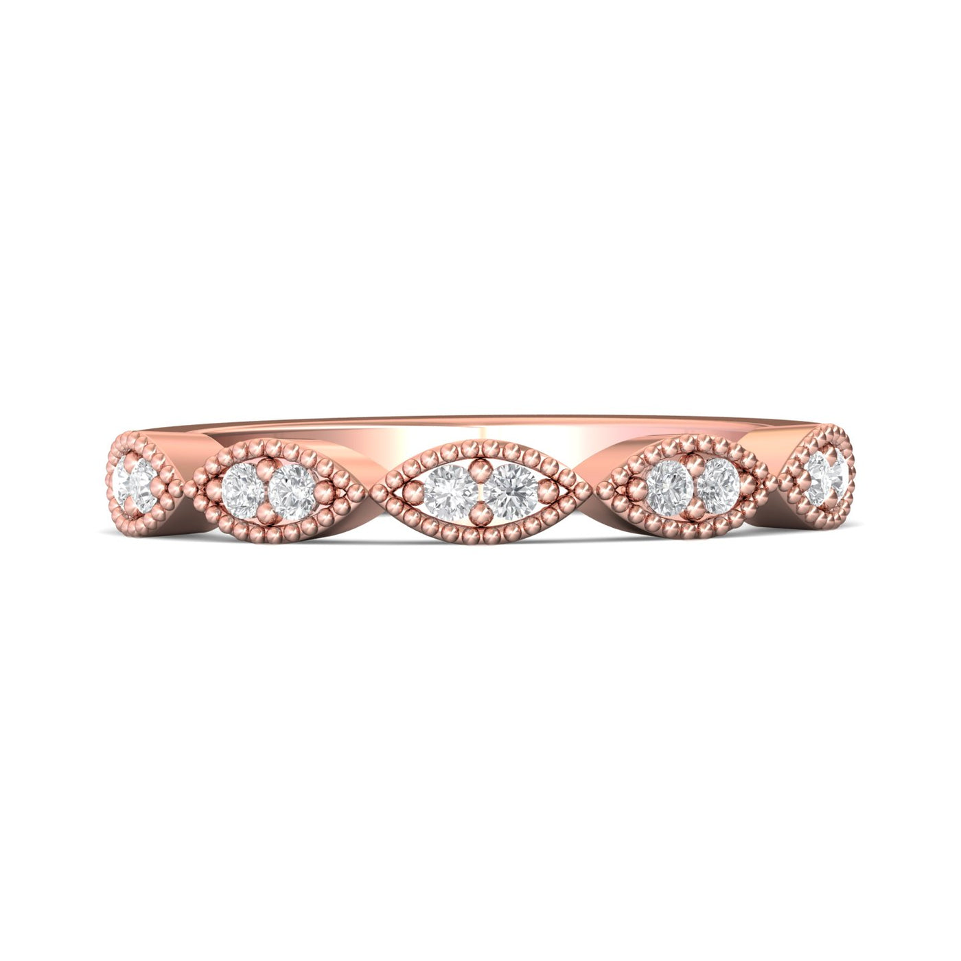 FlyerFit Micropave 18K Pink Gold Wedding Band