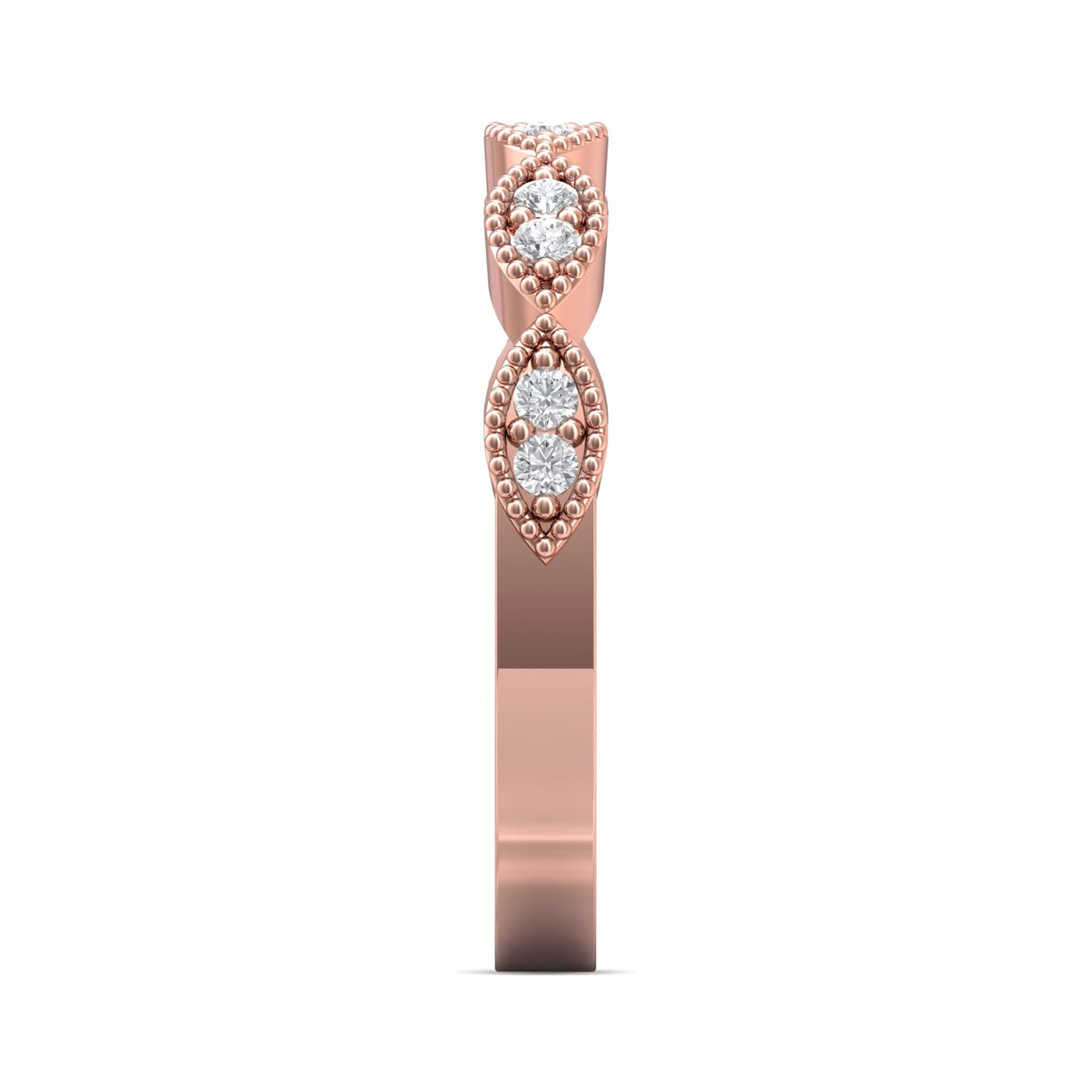 FlyerFit Micropave 14K Pink Gold Wedding Band