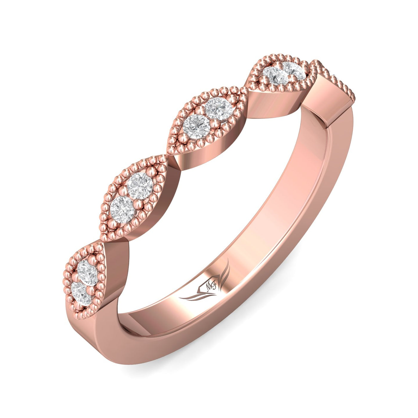 FlyerFit Micropave 18K Pink Gold Wedding Band