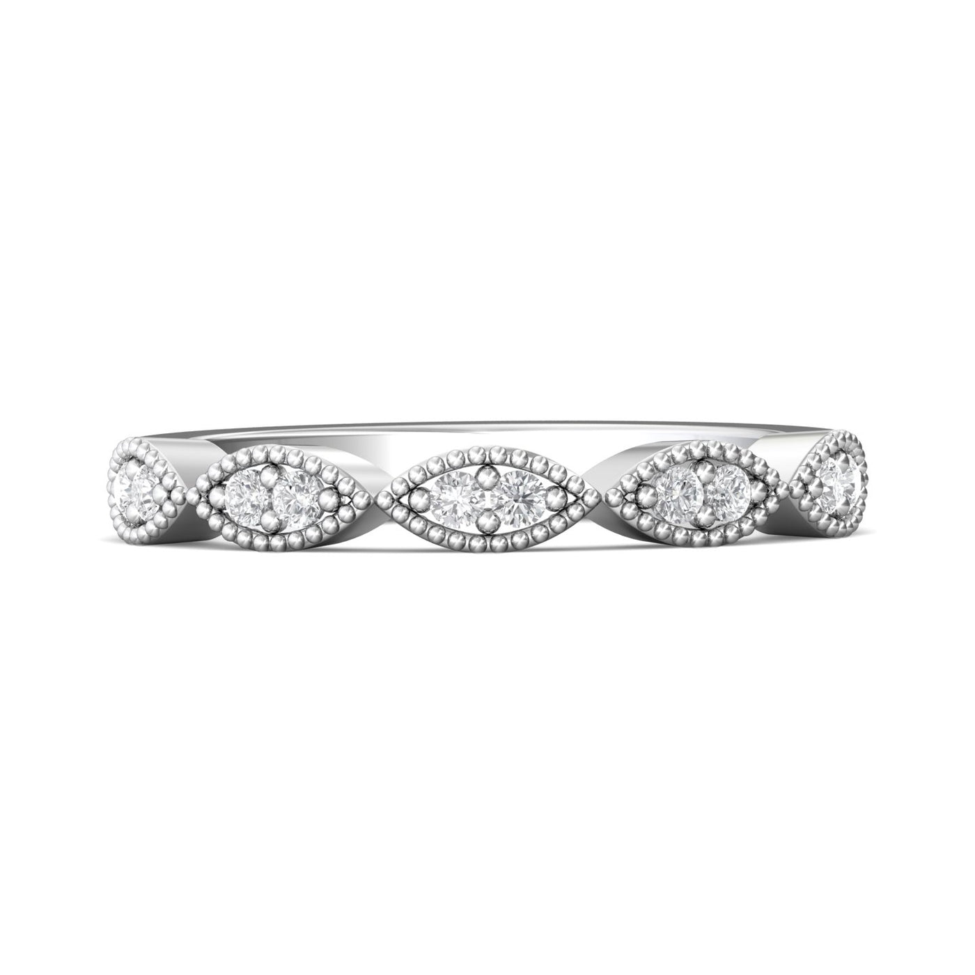 FlyerFit Micropave 14K White Gold Wedding Band