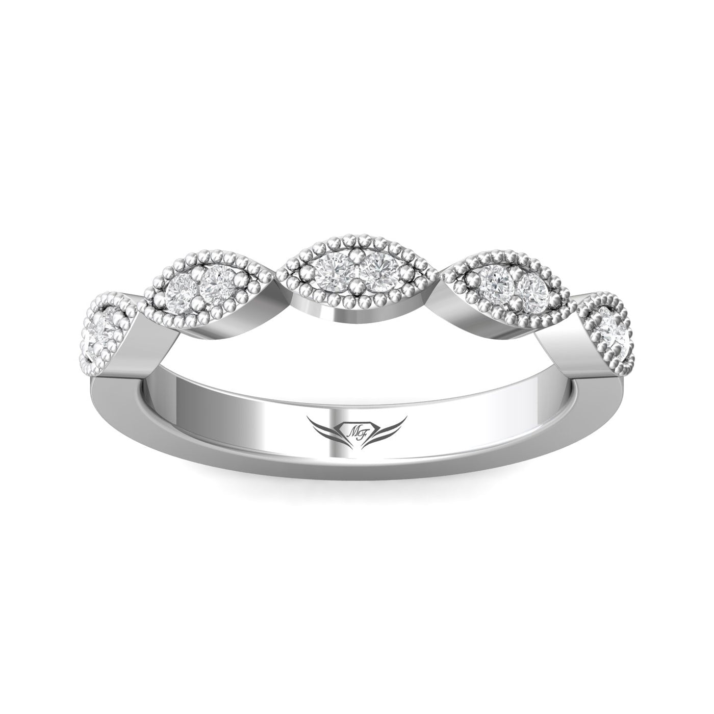 FlyerFit Micropave 14K White Gold Wedding Band