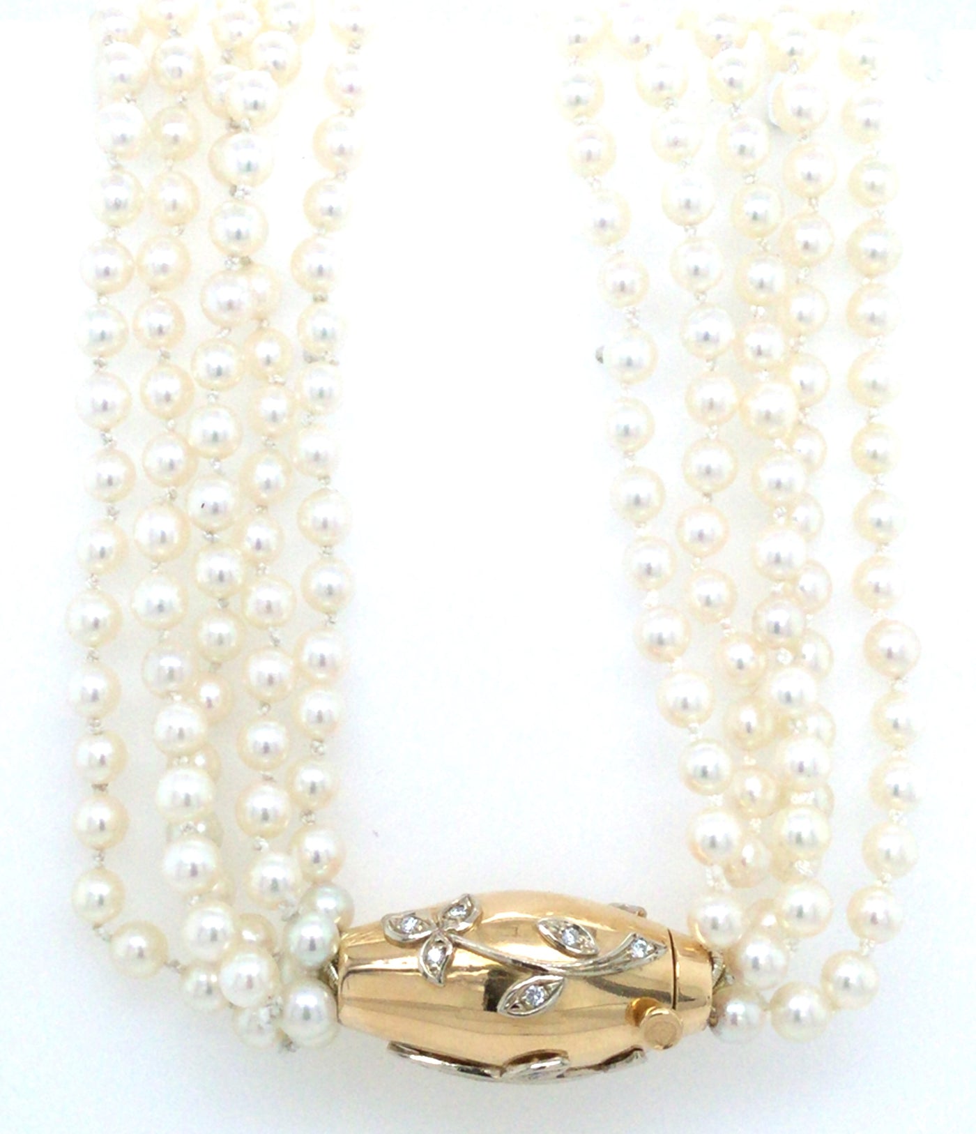 18 inch Pearl and Natural Diamond Necklace with 18K Yellow Clasp