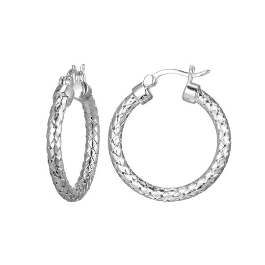 Sterling/Rhodium Hoop Earrings 25 mm