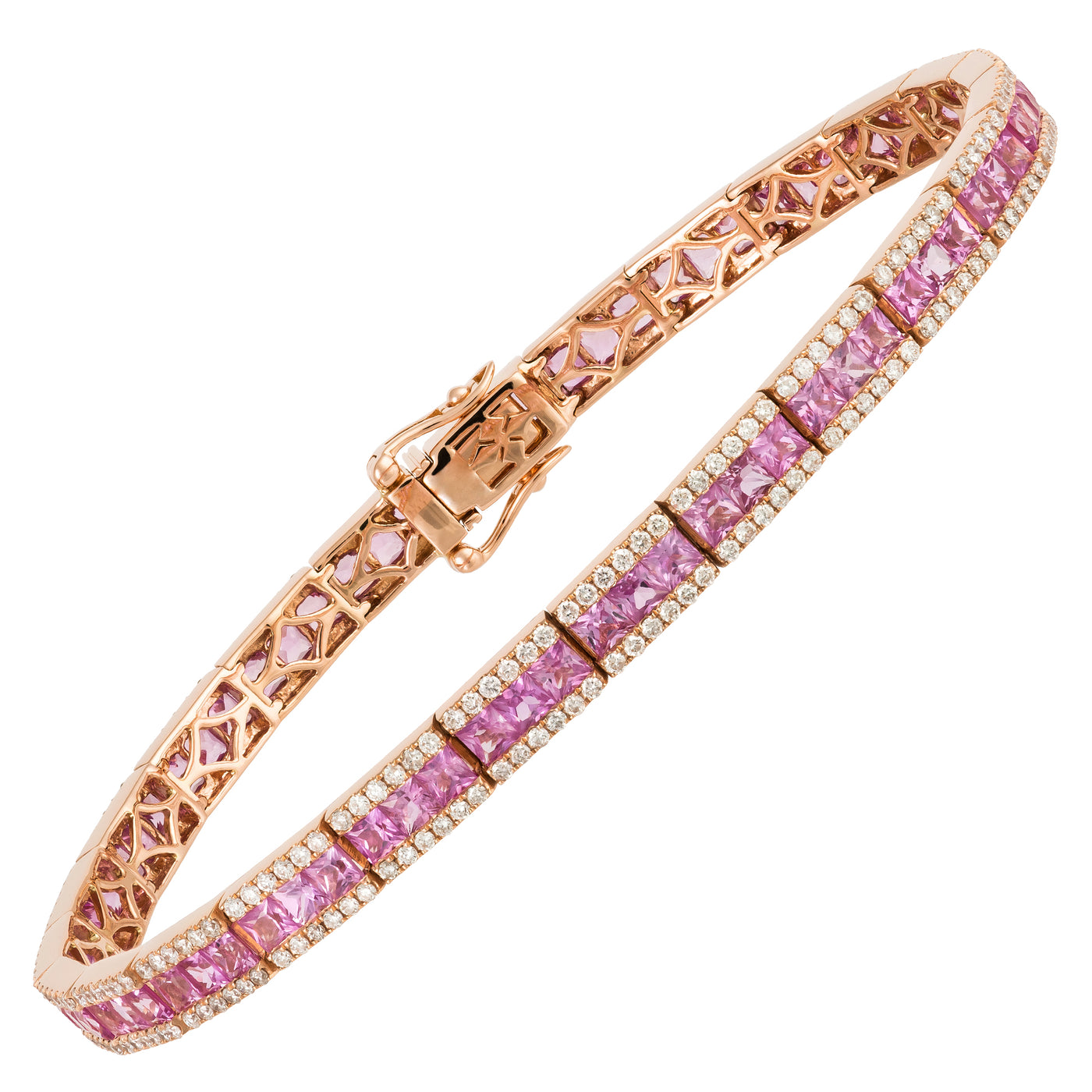 18K Rose Pink Sapphire and Natural Diamond Tennis Bracelet