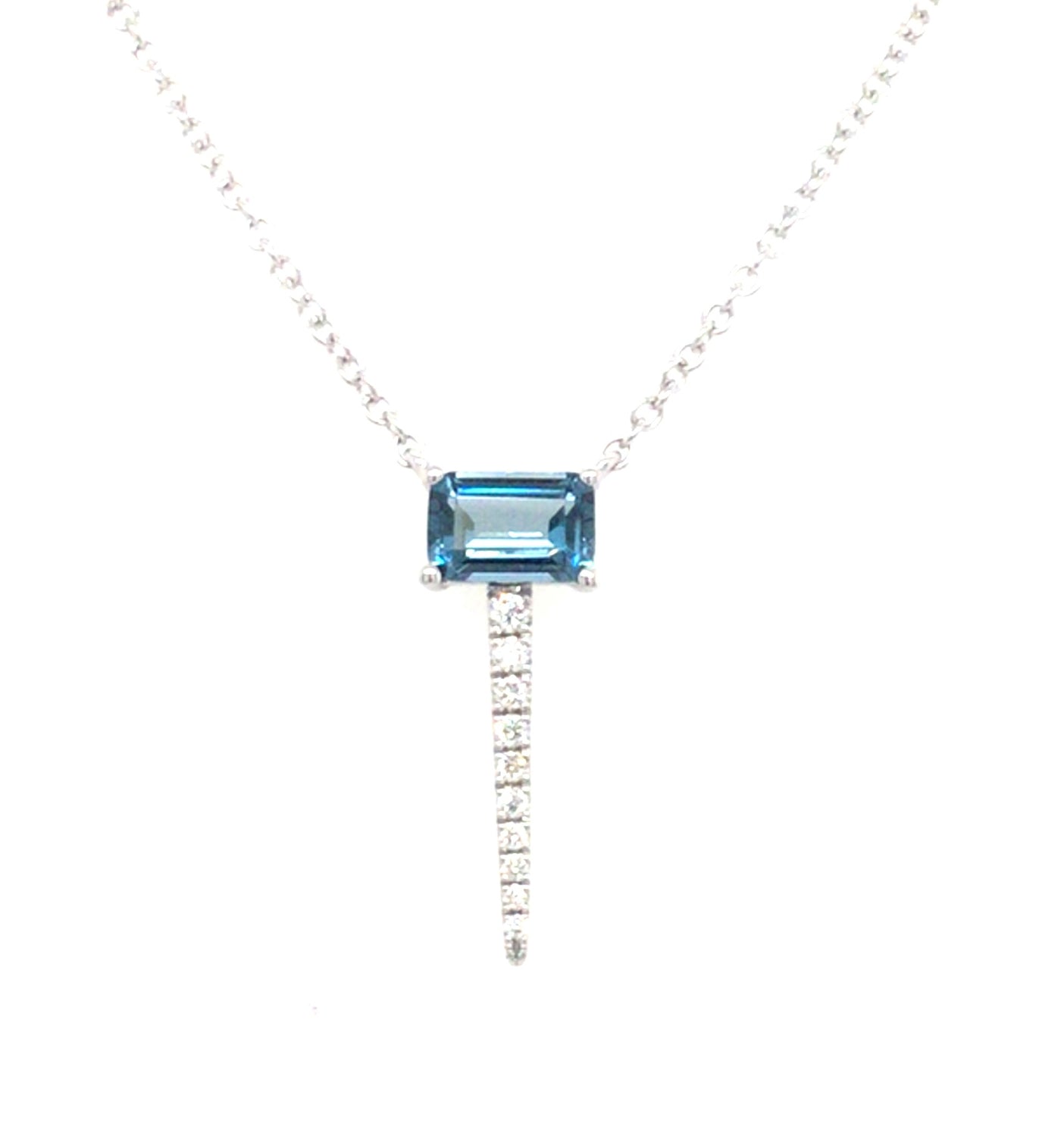 14K White London Blue Topaz and Natural Diamond 18 inch Necklace