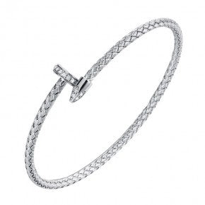 Sterling/Rhodium Finish Nail Cuff Bracelet Size 7 with Cubic Zirconium