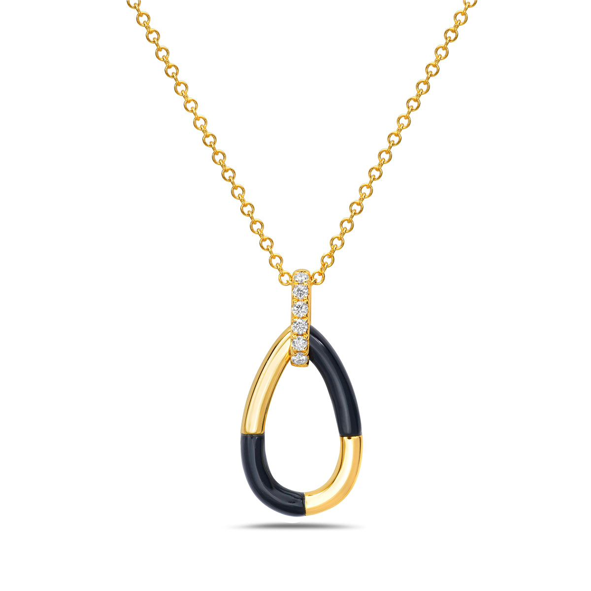 14K Yellow Gold Black Onyx and Natural Diamond Necklace