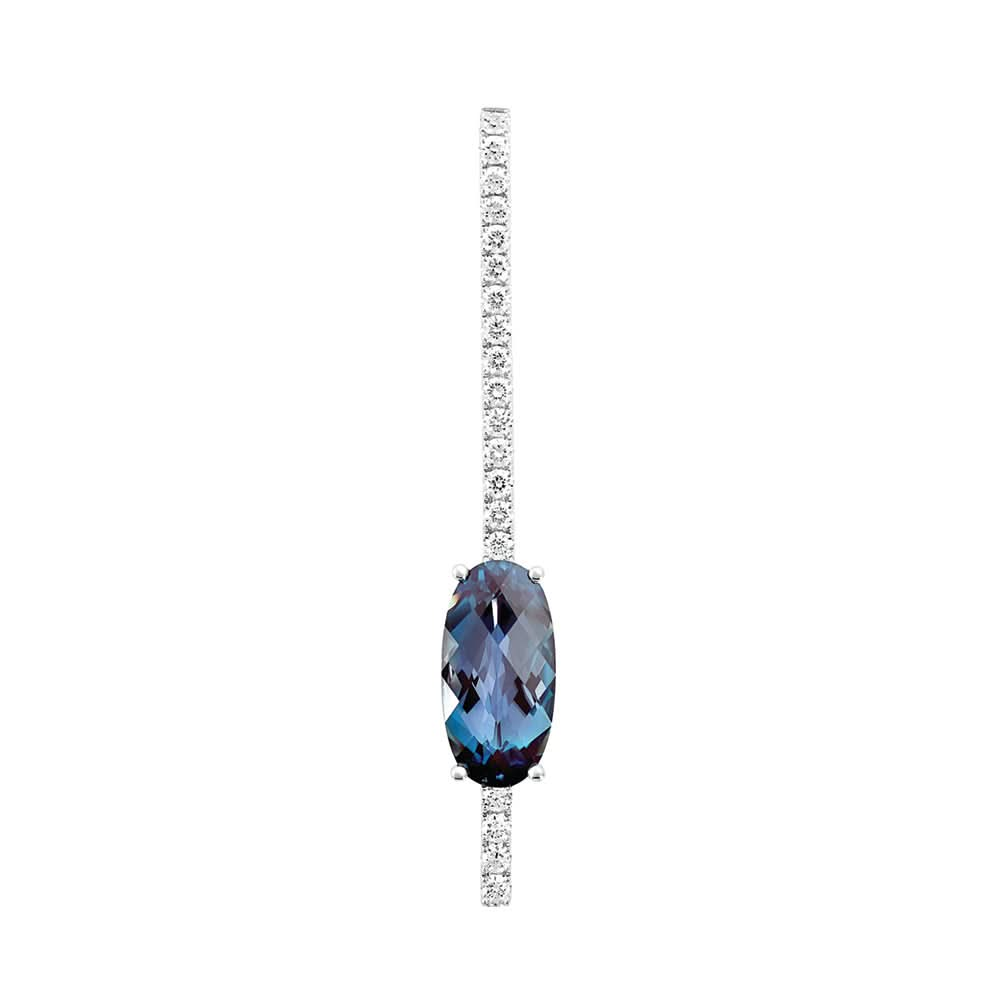 14K White Chatham Alexandrite and Lab Grown Diamond Pendant