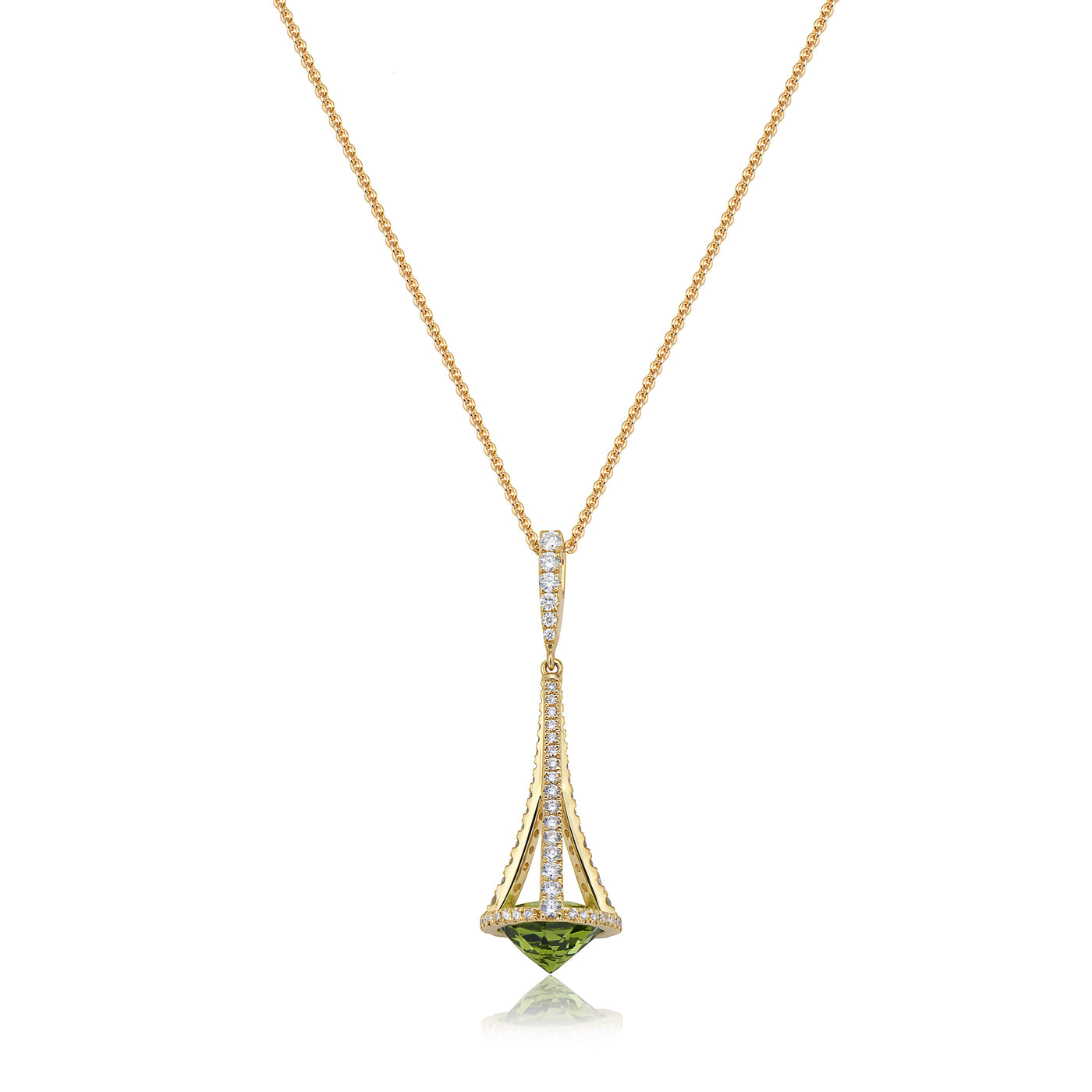 18K Yellow Peridot and Natural Diamond 17 inch Necklace