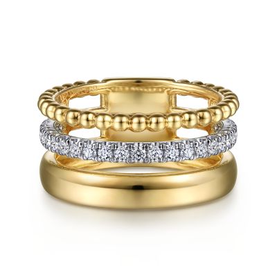 14K Yellow & White Stackable Natural Diamond Ring Size 6.5