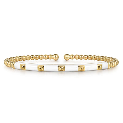 14K Yellow White Enamel Cuff Bracelet