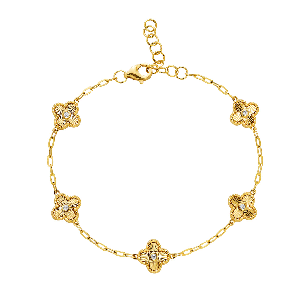 14K Yellow Gold Natural Diamond Station Bracelet