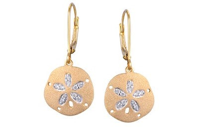 14K Yellow Sand Dollar Natural Diamond Earrings