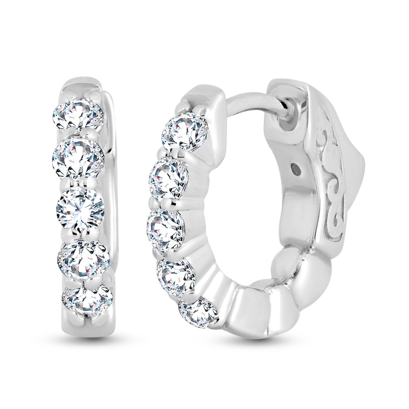 14K White Natural Diamond Huggie Earrings