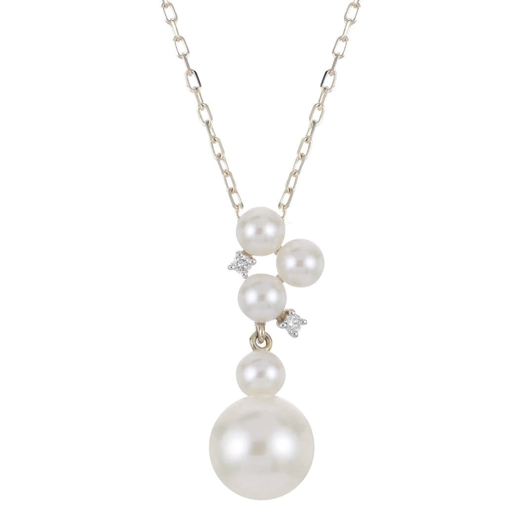 18 inch Fresh Water Pearl and Natural Diamond Necklace with 14K White Clasp