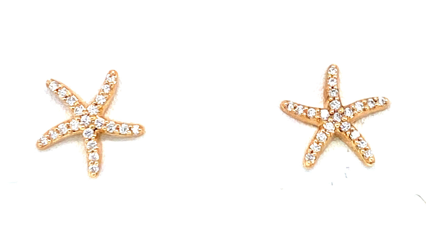 14K Yellow Gold Natural Diamond Starfish Earrings