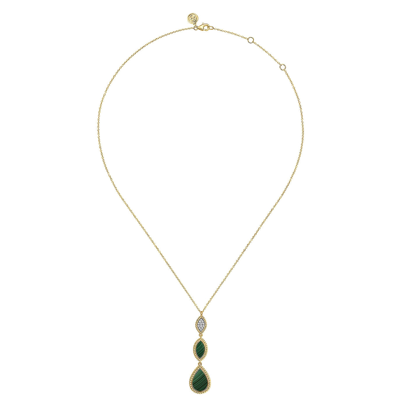 14K Yellow Malachite and Natural Diamond 17.5 inch Necklace