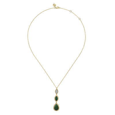 14K Yellow Malachite and Natural Diamond 17.5 inch Necklace