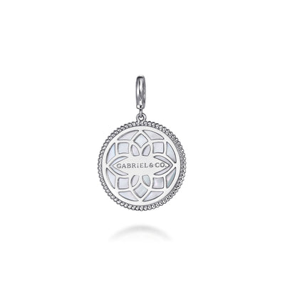 Sterling Silver Mother of Pearl Sapphire Medallion Pendant