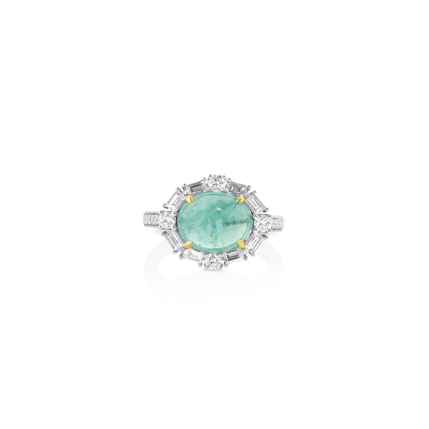 18K White & Yellow Contemporary Paraiba and Natural Diamond Ring Size 6.5