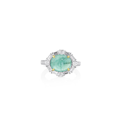 18K White & Yellow Contemporary Paraiba and Natural Diamond Ring Size 6.5