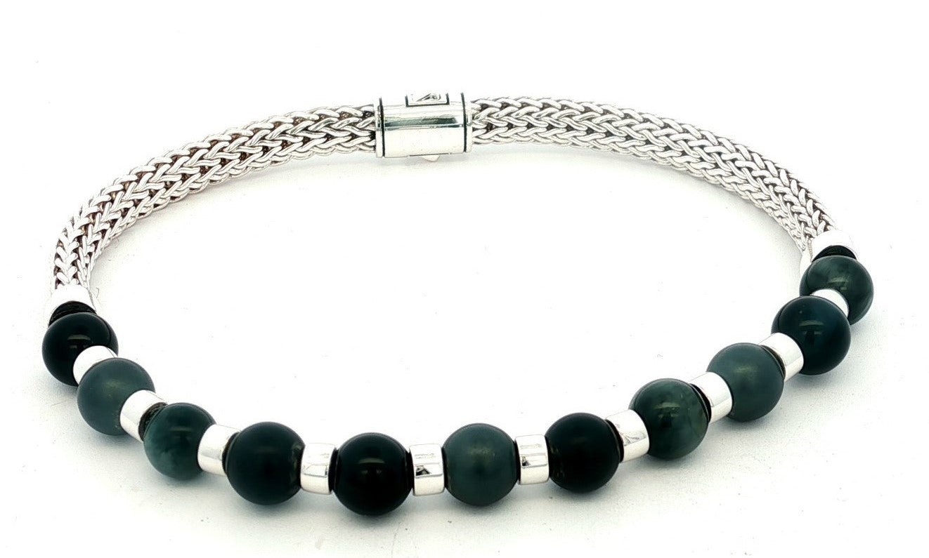 Sterling Silver Black Onyx, Hematite, and Eagle Eye Beaded Bracelet