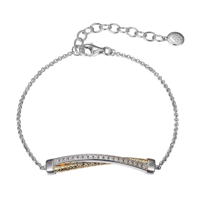 Sterling/18K Gold Finish Yellow & White Bracelet with Cubic Zirconium