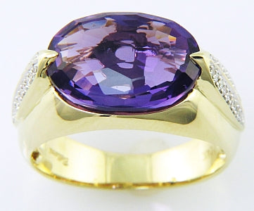 14K Yellow Amethyst and Natural Diamond Ring Size 7