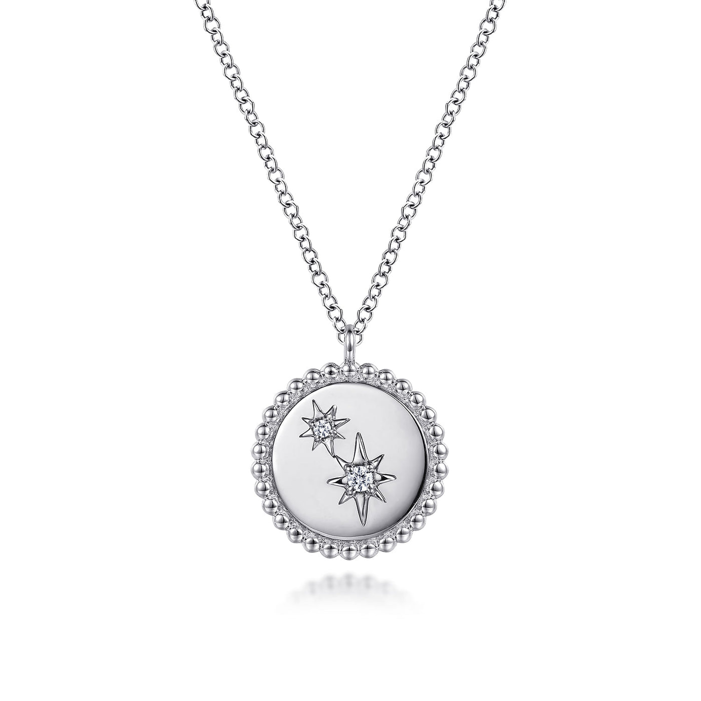 Sterling Silver Natural Diamond Star 17.5 inch Necklace