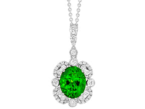 18K White Chrome Tourmaline and Natural Diamond 17 inch Necklace