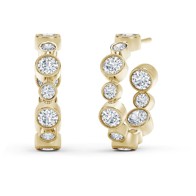 18K Yellow Gold Natural Diamond Hoop Earrings