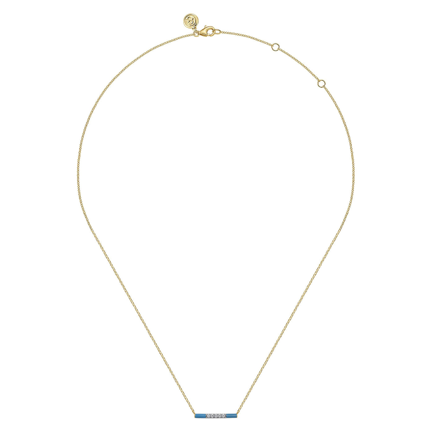 14K Yellow Blue Enamel and Natural Diamond 17.5 inch Necklace