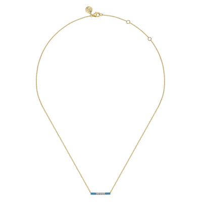 14K Yellow Blue Enamel and Natural Diamond 17.5 inch Necklace