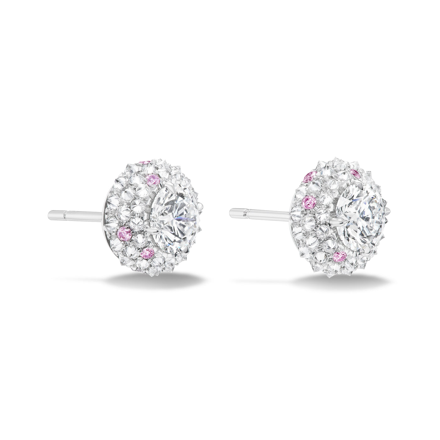 Platinum Natural White and Pink Diamond Earrings