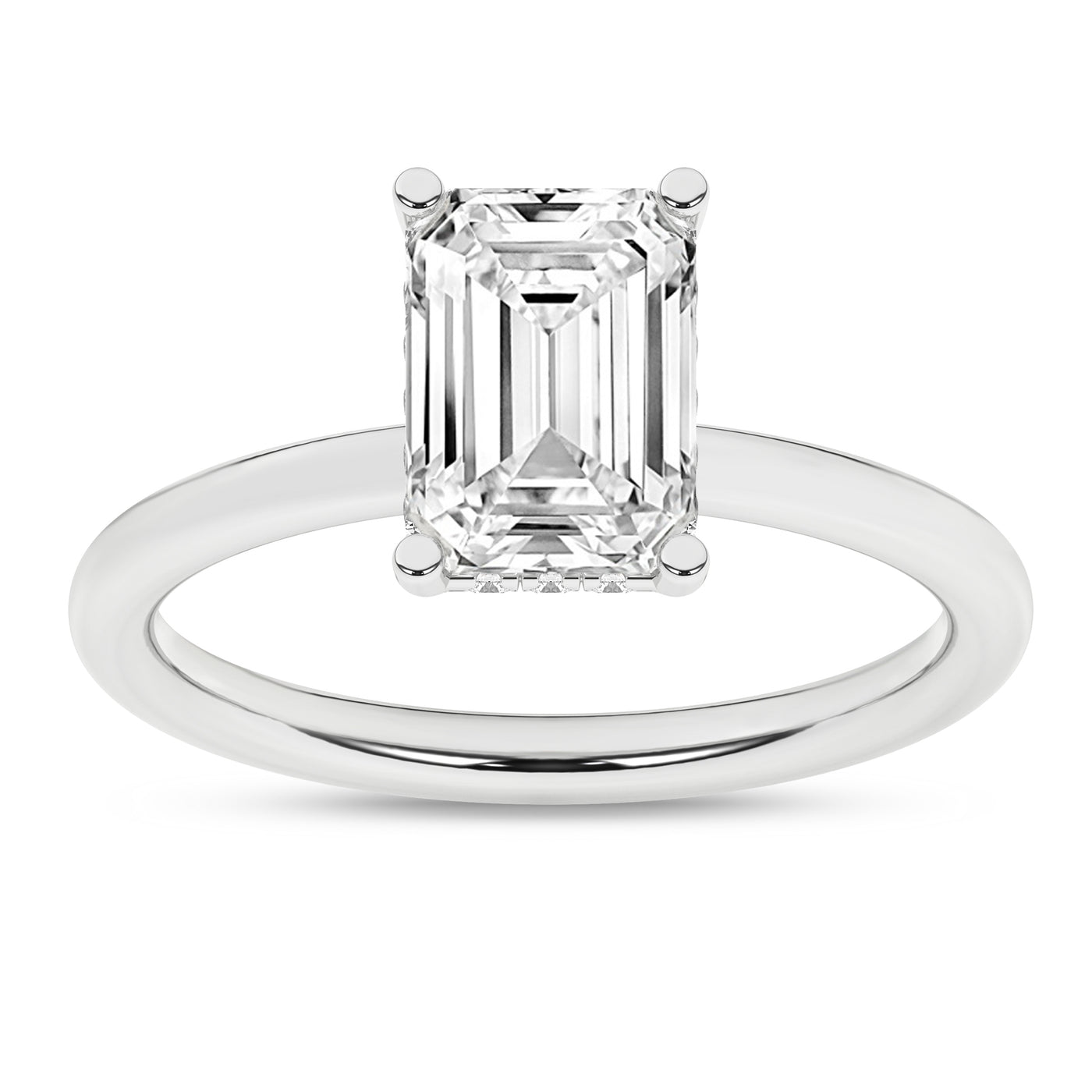 14K White Emerald Cut Lab Grown Diamond Solitaire Engagement Ring