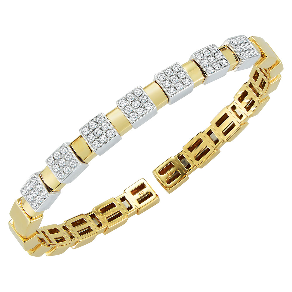 14K Yellow & White Natural Diamond Cuff Bracelet