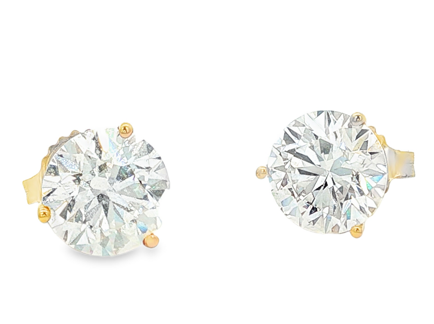 14K Yellow Gold Three Prong Martini Set Lab Grown Diamond Stud Earrings