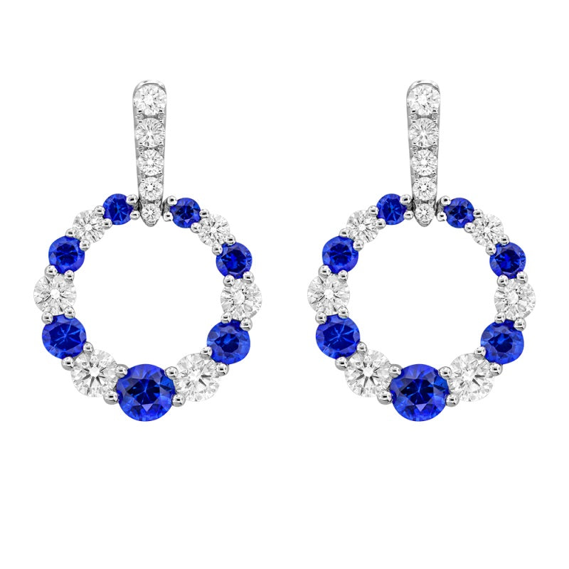 18K White Blue Sapphire and Natural Diamond Drop Earrings