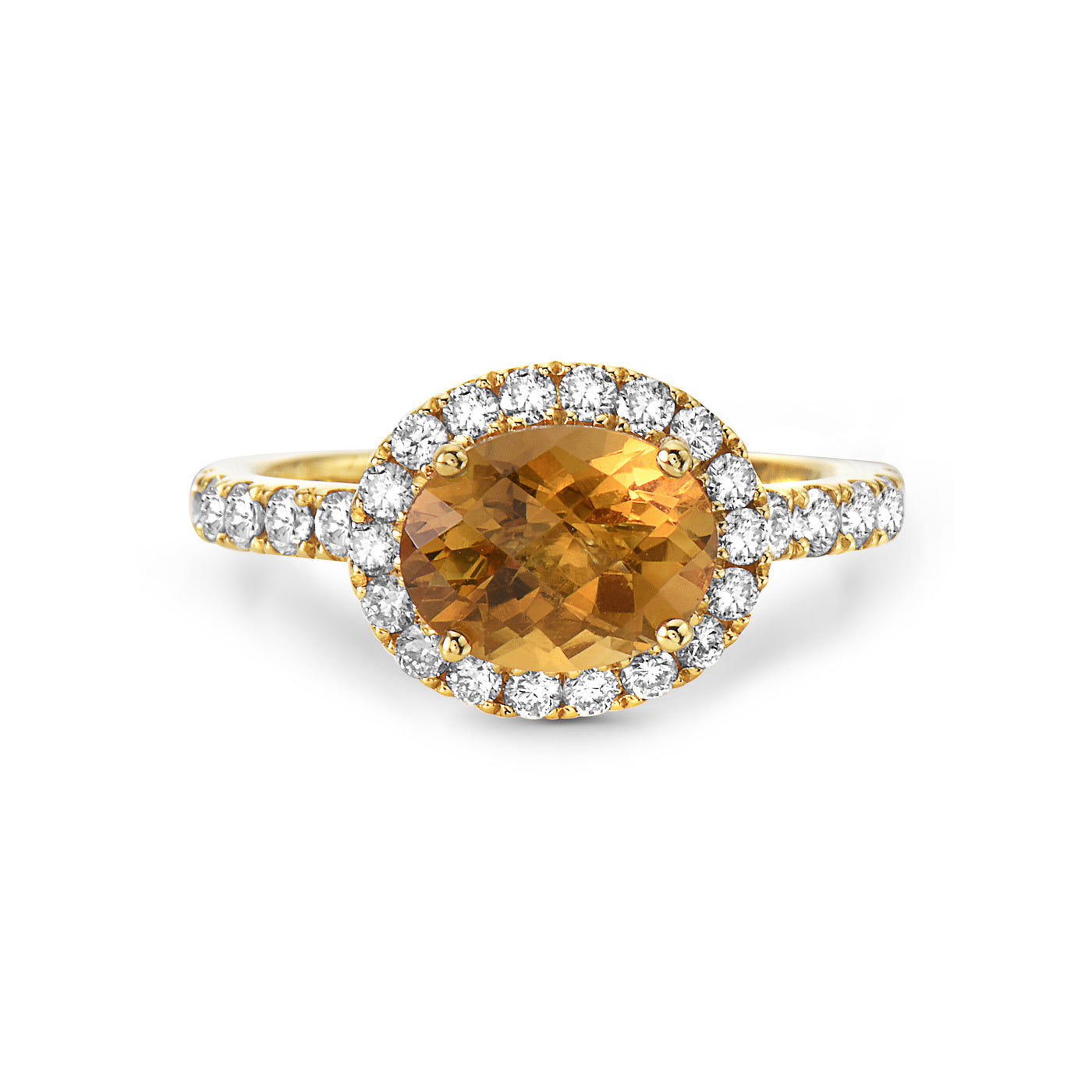 18K Yellow Halo Citrine and Natural Diamond Ring Size 6.5