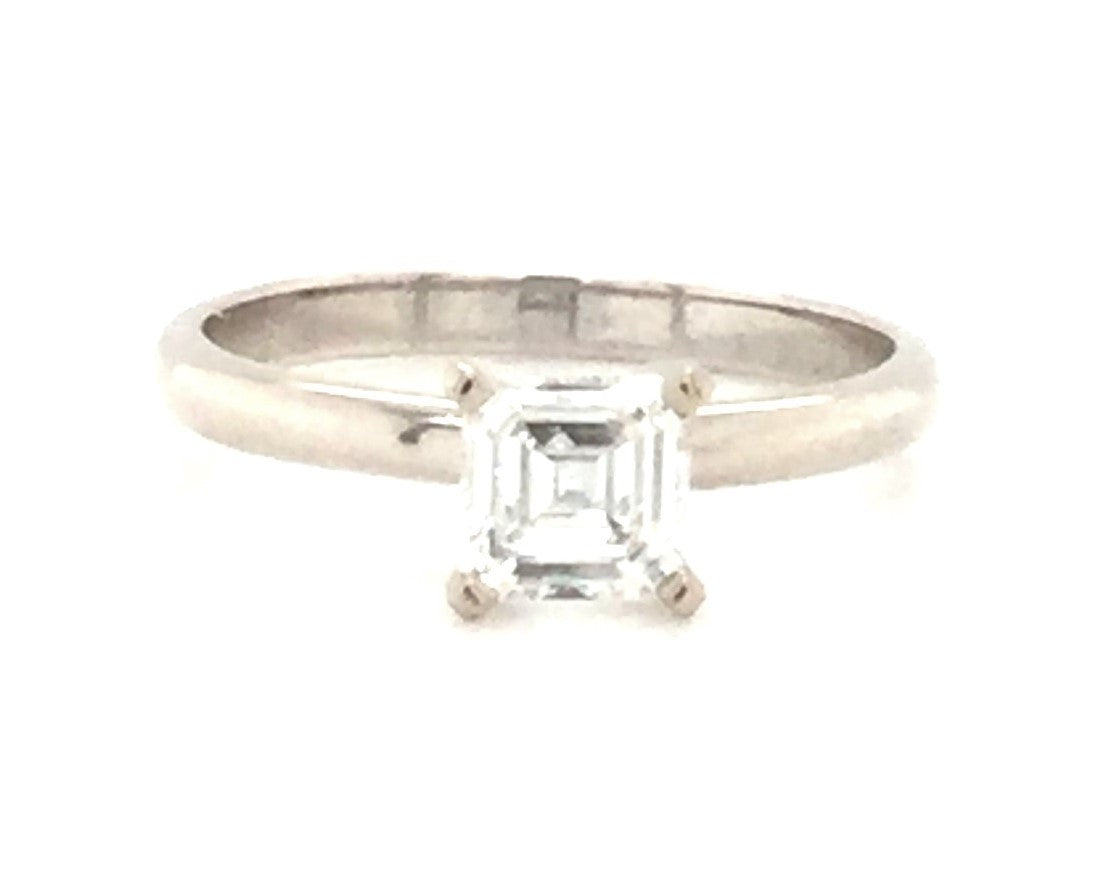 14K White Asscher Natural Diamond Solitaire Engagement Ring