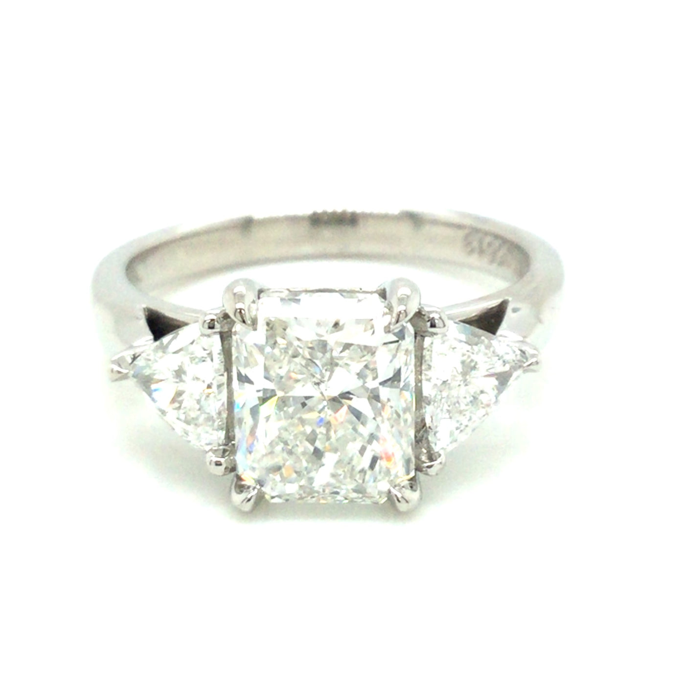Platinum Radiant Natural Diamond Three Stone Engagement Ring