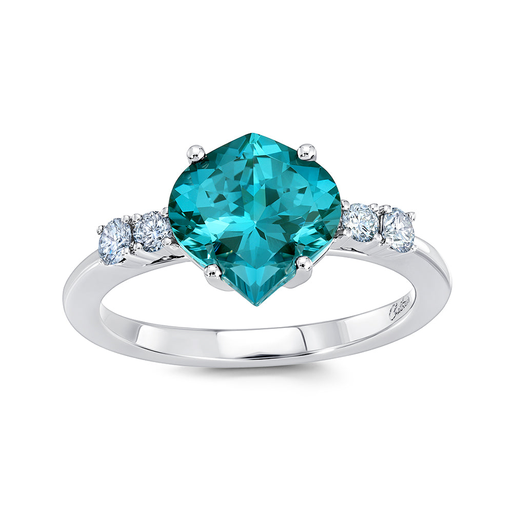 14K White Gold Chatham Paraiba Spinel and Lab Grown Diamond Ring Size 6.5