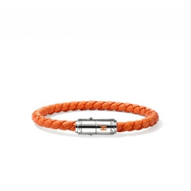 Sterling Silver Orange Leather 8.5 inch Bracelet