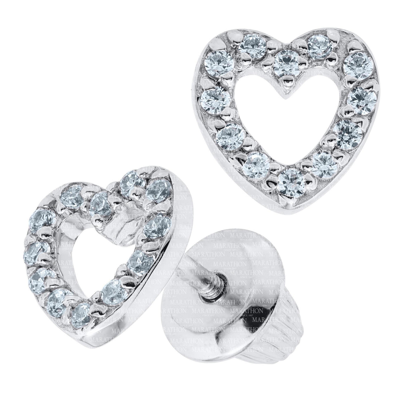Sterling Silver Heart CZ Stud Earrings with Threaded Posts