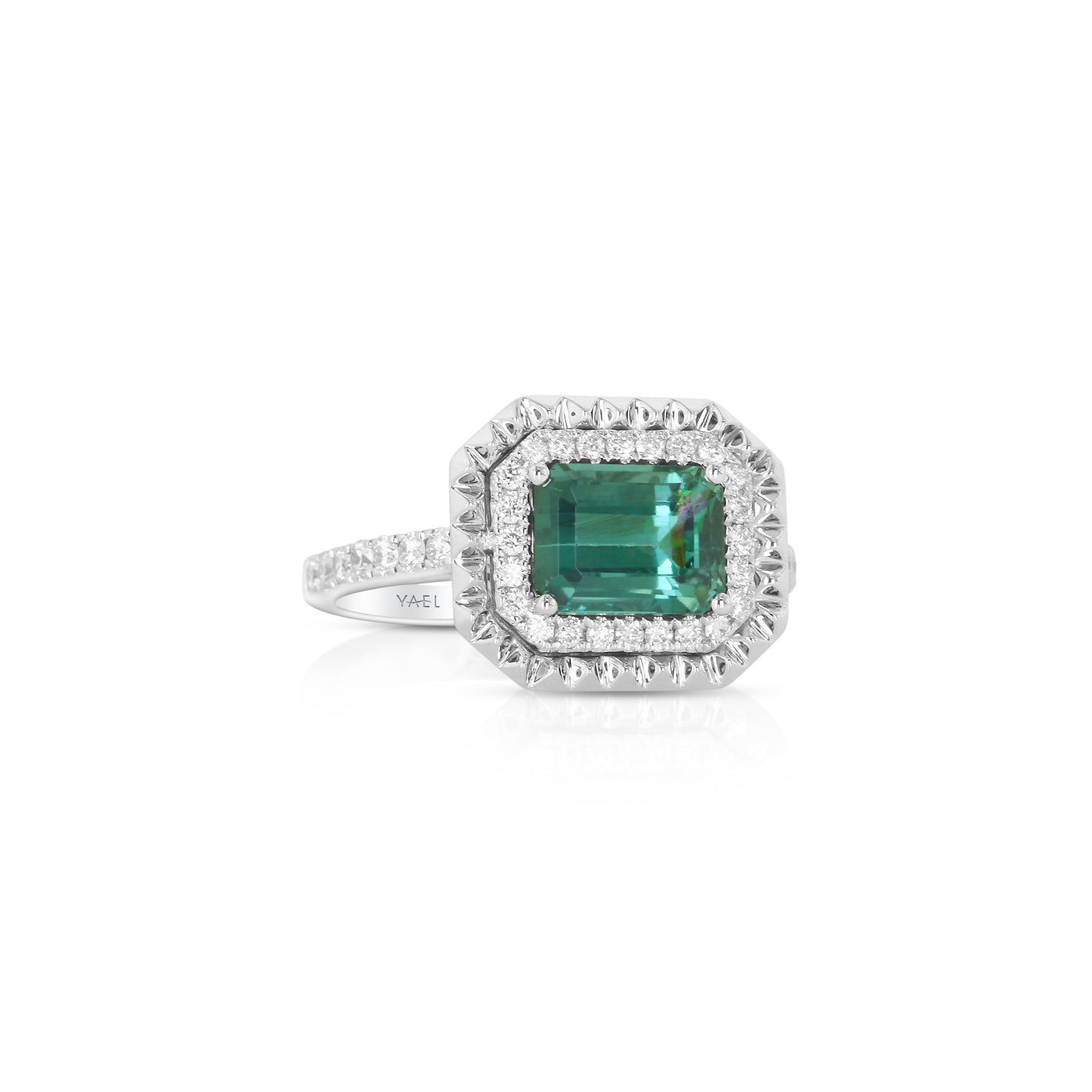 18K White Gold Halo Tourmaline and Natural Diamond Ring