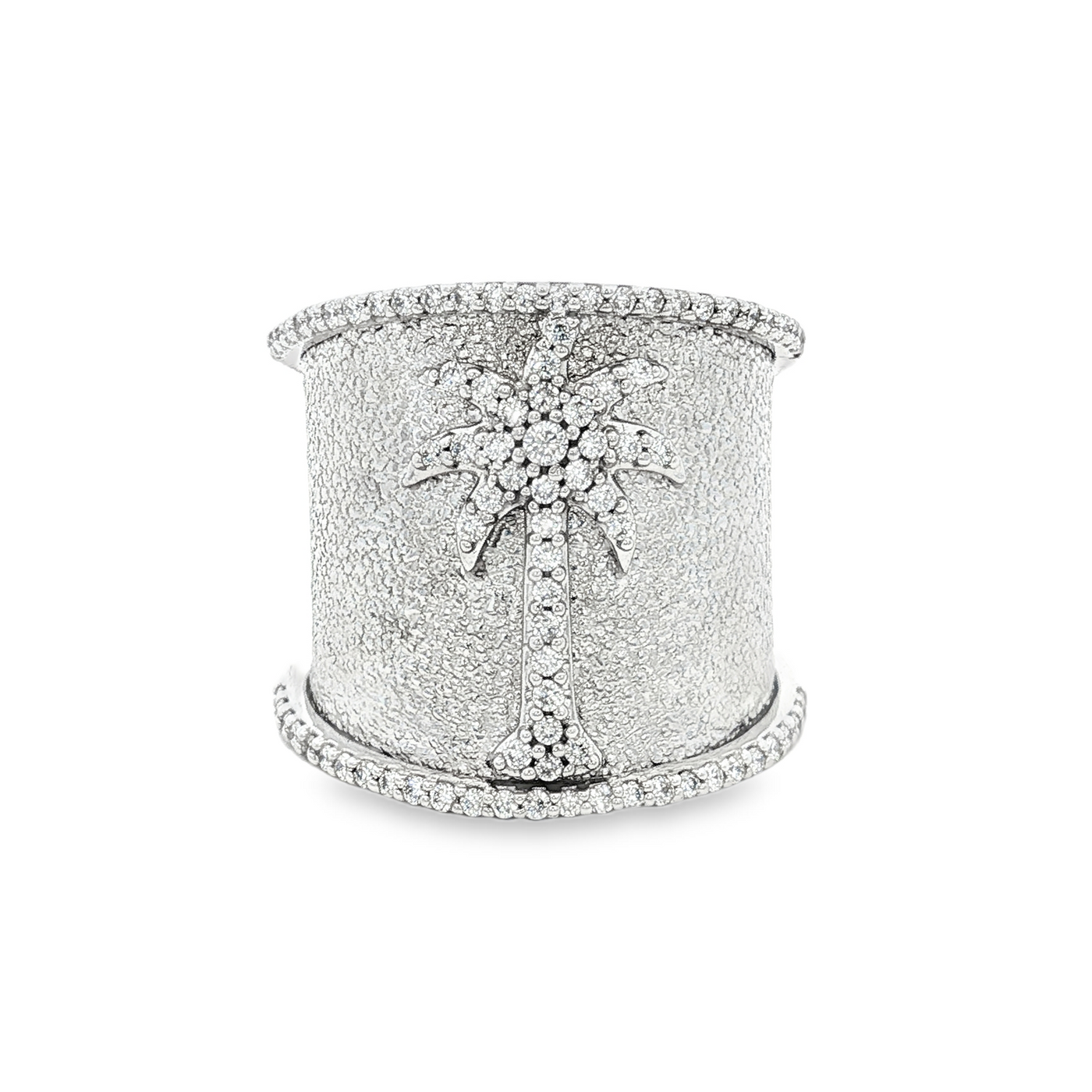 14K White Palm Tree Natural Diamond Ring Size 6.5